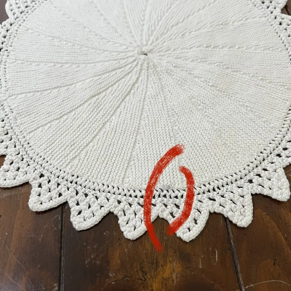 Doily Round White Knit Centerpiece Crochet Lace Edge Table Mat Trivet Cottage